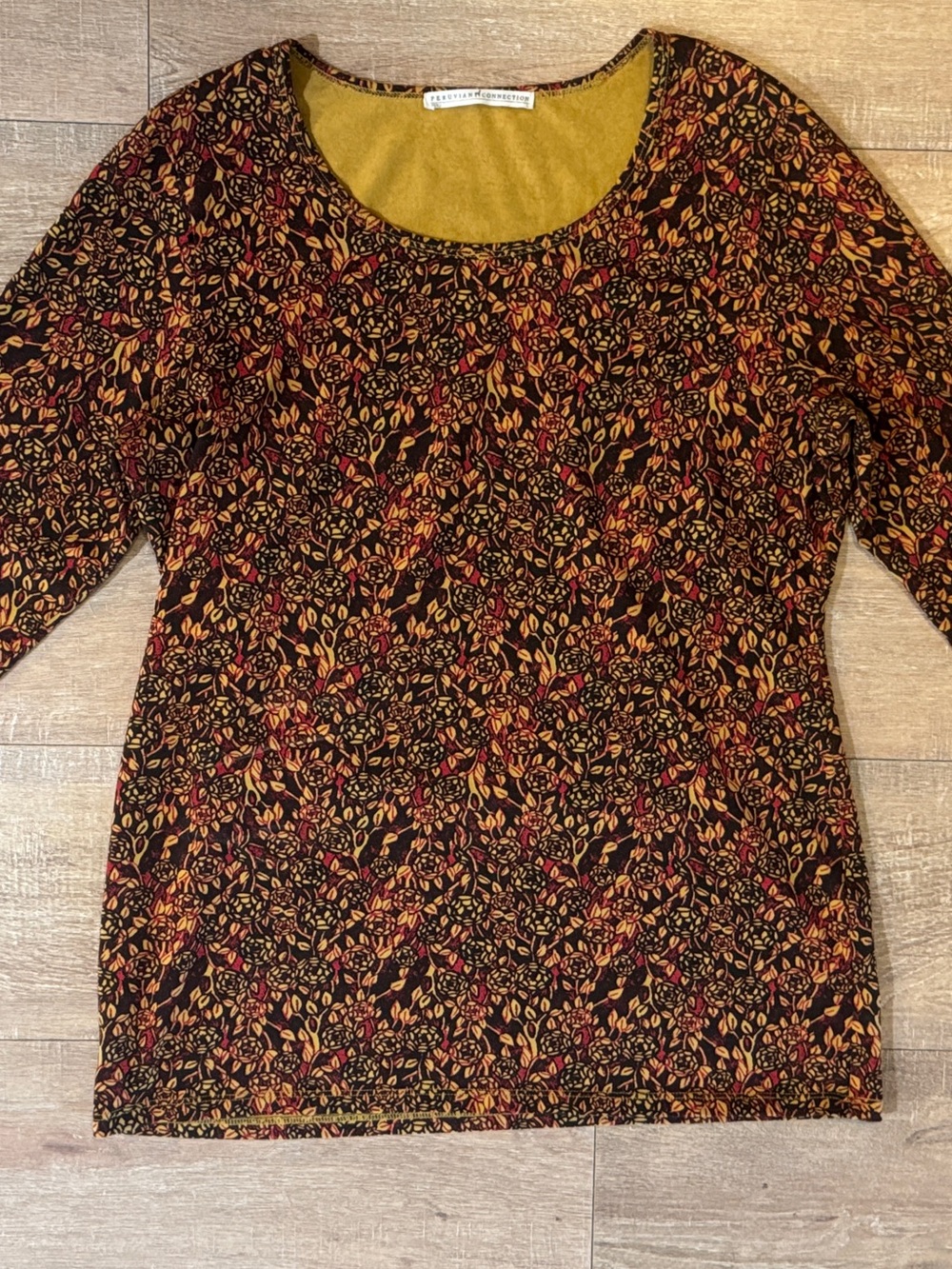 Peruvian Connection Women's Black Floral Crewneck Cotton Blouse